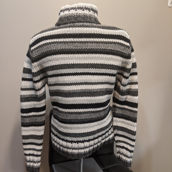 90s Esprit grey stripe wool turtleneck sweater chunky knit stripe sweater - Picture 3 of 9